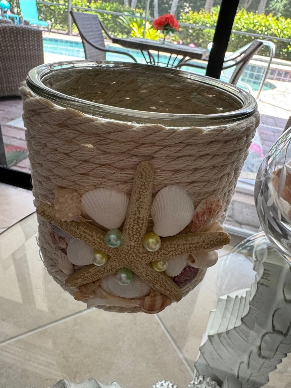 Coastal Starfish Rope Glass Vase - Natural Beige